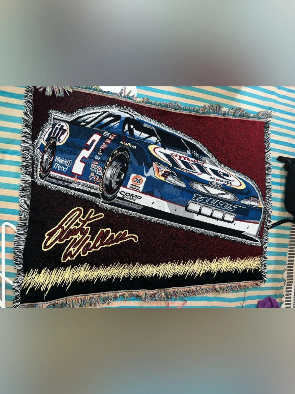 vintage Rusty Wallace #2 Blue Deuce NASCAR woven tapestry throw blanket race car